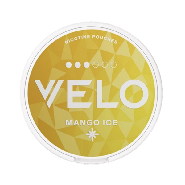 Front view of VELO Mango Ice nicotine pouch – refreshing icy mango flavour.