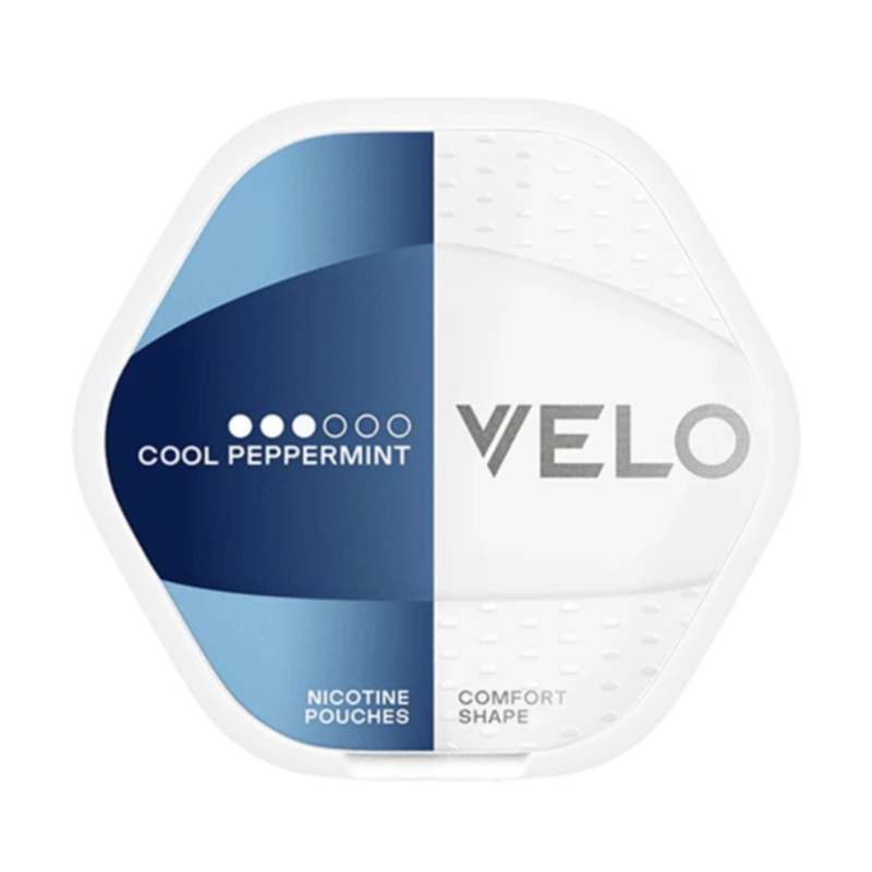 Front view of VELO Shift Cool Peppermint nicotine pouch – 8mg strength with cooling crisp peppermint flavour.