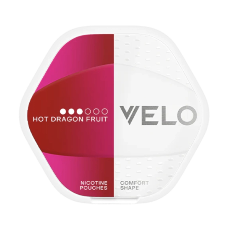 Front view of VELO Shift Hot Dragonfruit nicotine pouch – 8mg strength with warming tropical dragonfruit flavour.