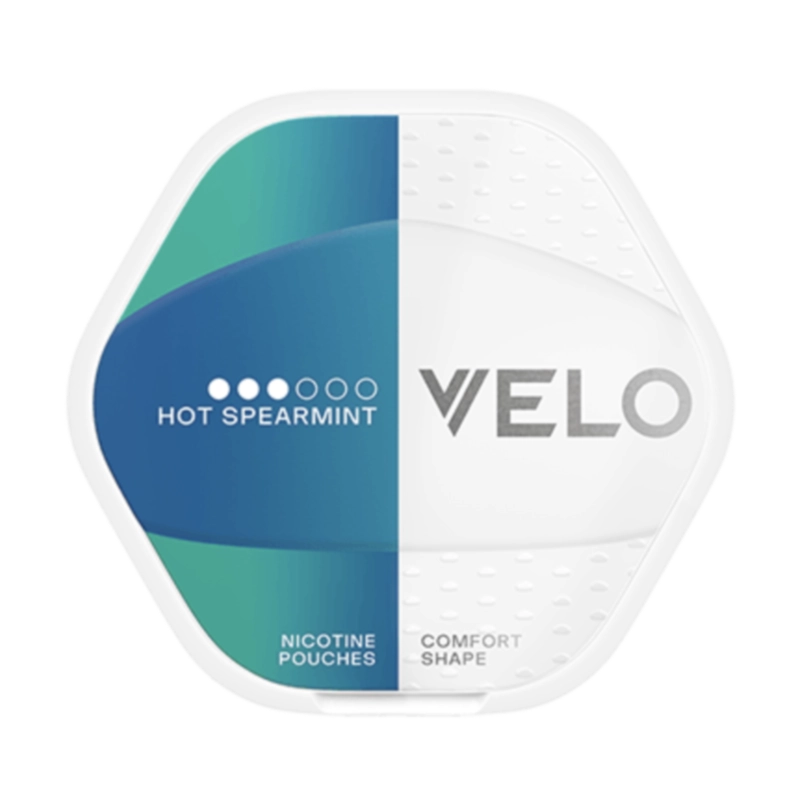 Front view of VELO Shift Hot Spearmint nicotine pouch – 8mg strength with warming spicy spearmint flavour.