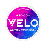 Velo Wintery Watermelon nicotine pouch with icy fruit flavor in a modern geometric design