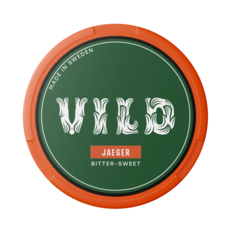Vild Jaeger nicotine pouch in forest green can with bold bitter-sweet flavor