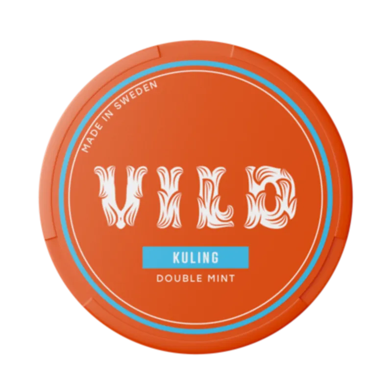 Vild Kuling Double Mint nicotine pouch in vibrant orange can with icy blue label