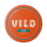 Vild Storm Triple Mint nicotine pouch in a bold orange can with Swedish design