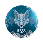 White Fox Original nicotine pouch can with icy blue geometric fox design