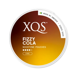 Front view of XQS Fizzy Cola nicotine pouch – 8mg strength with cola flavor.