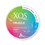 Front view of XQS Fruzzle nicotine pouch – 8mg strength with sweet mixed fruity flavor.