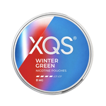Front view of XQS Wintergreen Strong nicotine pouch – 8mg strength with sweet herbal mint flavour.