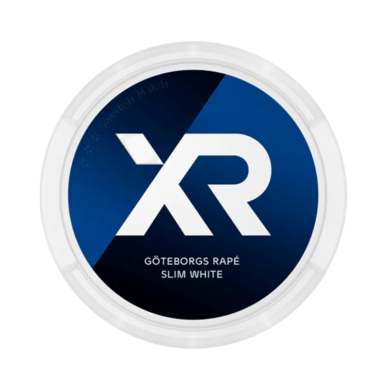 Front view of XR Göteborgs Rapé Slim White snus – classic Swedish flavor in a slim white portion