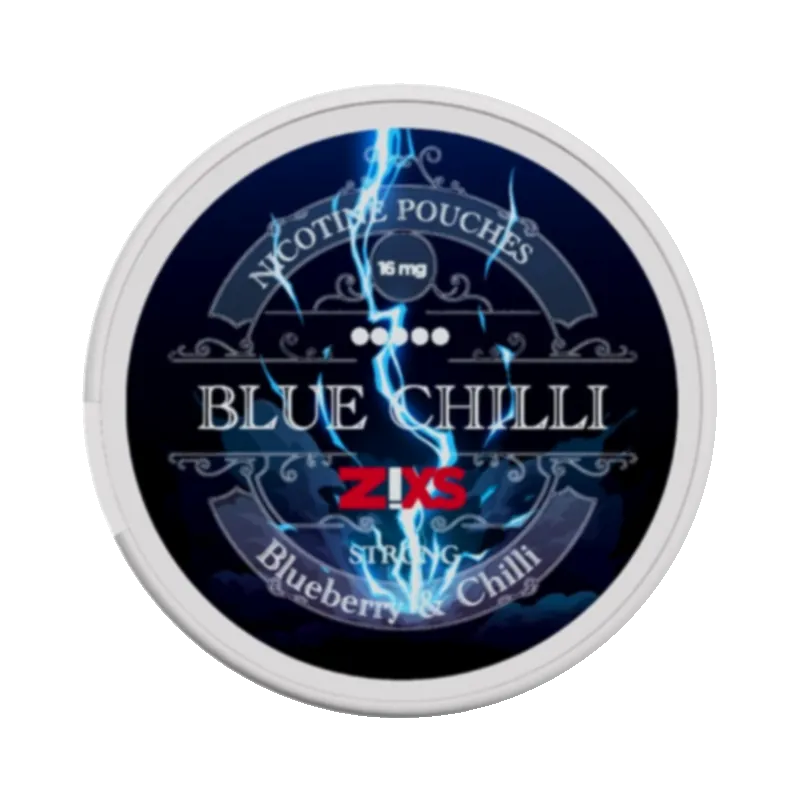 Front view of ZIXS Blue Chilli nicotine pouch – 12mg strong blend with blueberry and chili flavor