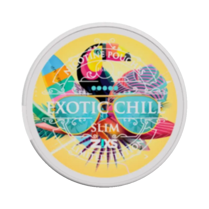Front view of ZIXS Exotic Chill nicotine pouch – tropical slim edition with fruity cool flavor
