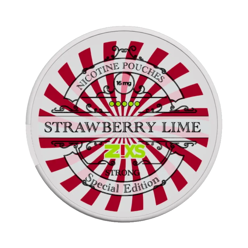 Front view of ZIXS Strawberry Lime nicotine pouch – 12mg strong edition with fruity sweet-sour flavor