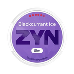 Front view of ZYN Blackcurrant Ice nicotine pouch – Strong with icy blackcurrant flavor.