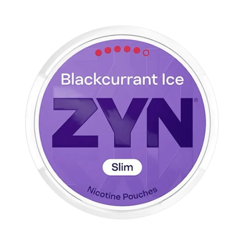 Front view of ZYN Blackcurrant Ice nicotine pouch – Strong with icy blackcurrant flavor.
