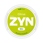 Front view of ZYN Citrus Mini nicotine pouch – Low strength with zesty citrus flavor.