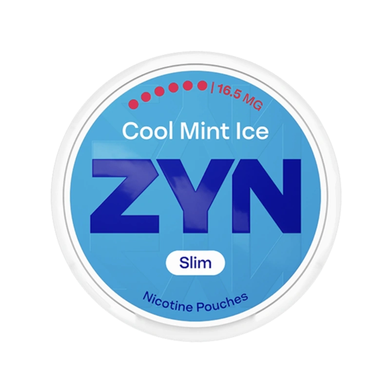 Front view of ZYN Cool Mint Ice Slim Ultra Strong nicotine pouch – slim with mint and menthol flavor.