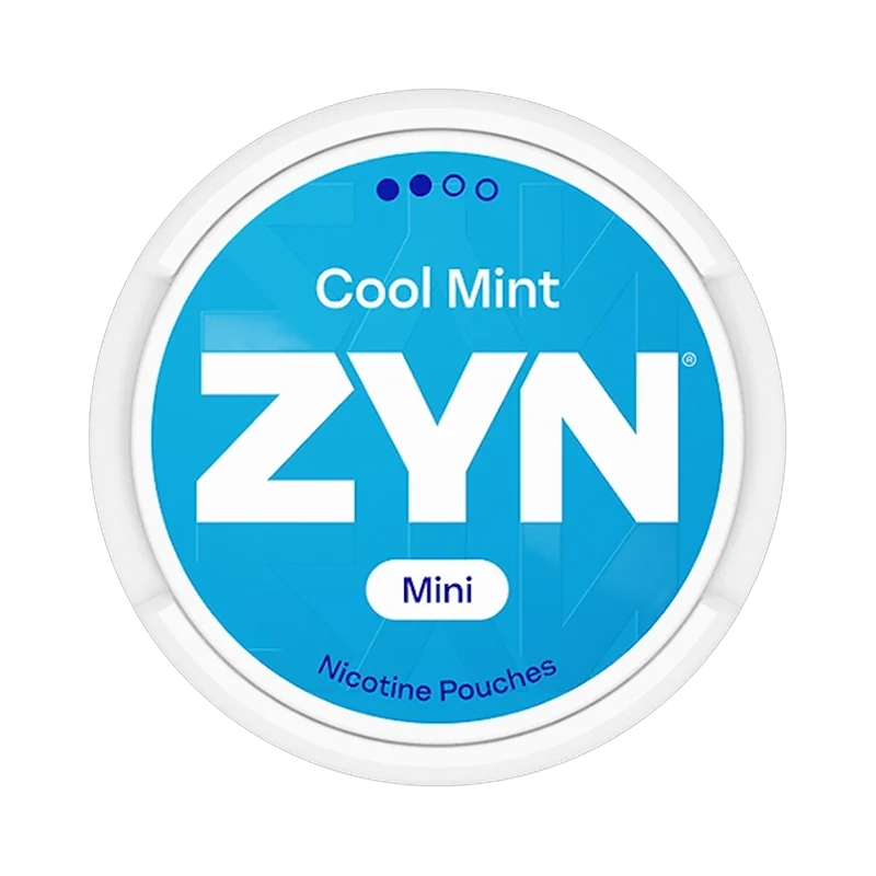 Front view of ZYN Cool Mint Mini Dry Normal nicotine pouch – Mini with cool mint flavor.