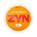 Front view of ZYN Lemon Spritz Slim nicotine pouch – citrusy lemon flavor with refreshing finish.