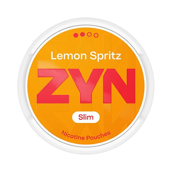 Front view of ZYN Lemon Spritz Slim nicotine pouch – citrusy lemon flavour with refreshing finish.