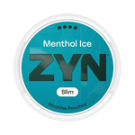 Front view of ZYN Menthol Ice Slim Extra Strong nicotine pouch – Slim with icy menthol flavor.