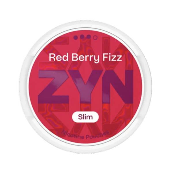 Front view of ZYN Red Berry Fizz Slim Strong 9mg nicotine pouch – with fizzy red berry flavour.