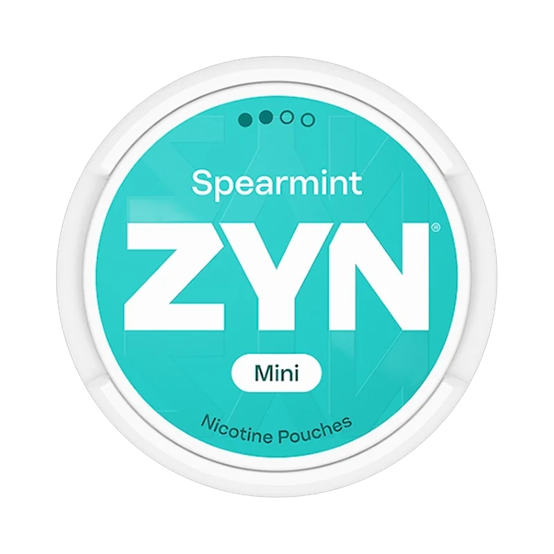 Front view of ZYN Spearmint Mini nicotine pouch – Mini with creamy spearmint and menthol flavor.